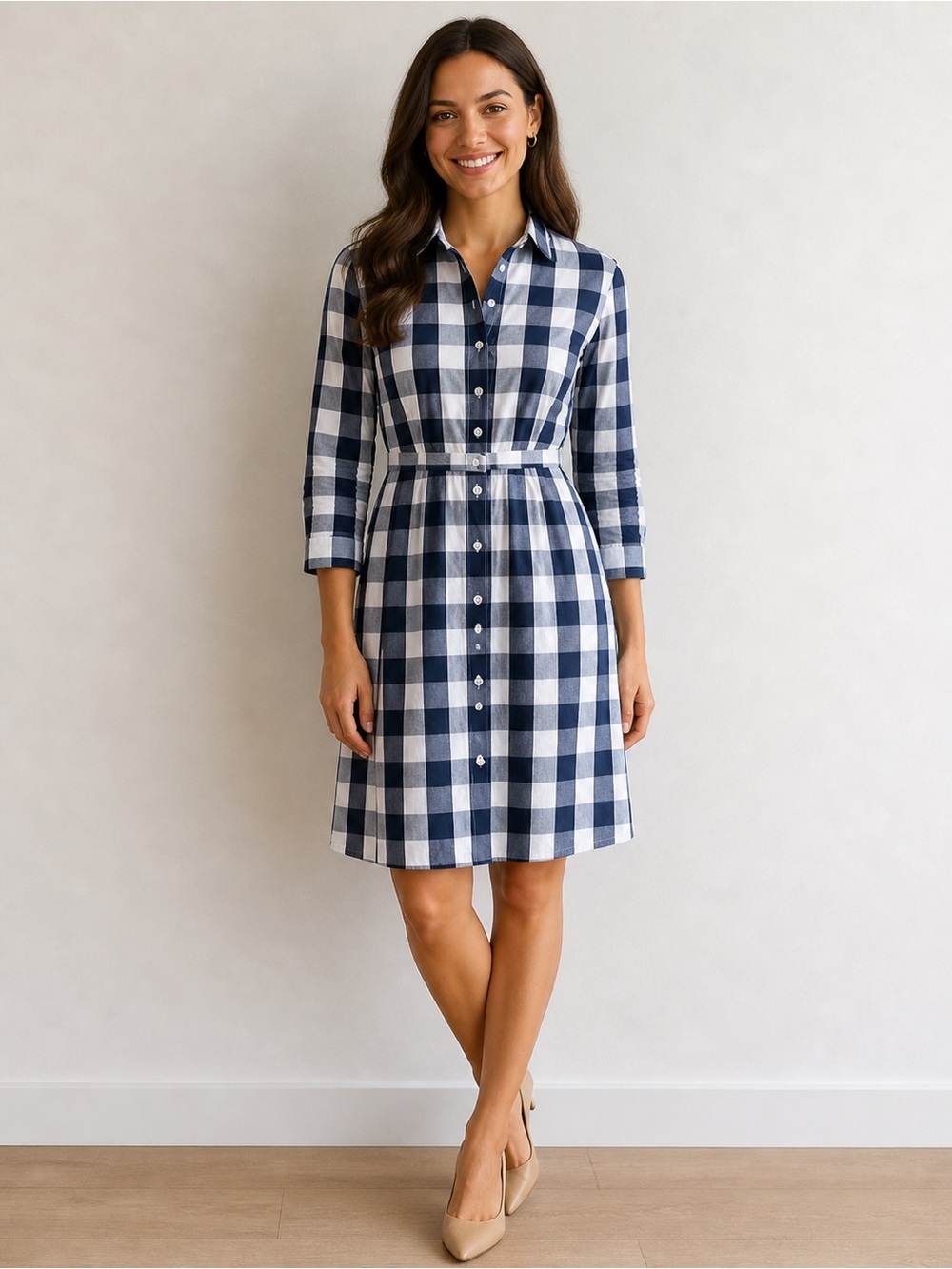 J. Crew Gingham Plaid Shirt Dress Long Sleeve Blue White SZ 00